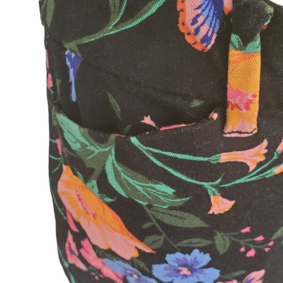 Old Navy Black Floral Pants Mid Rise Women's 10 Reg Pockets Belt Loops - Picture 7 of 10